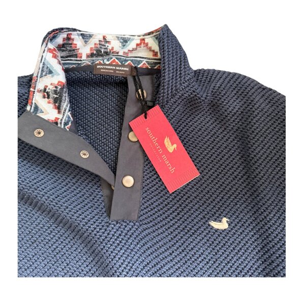 Southern Marsh Pullover Mens S Blue Pawleys Rope 1/4 Snap Knit Aztec Mock Neck - Picture 6 of 8